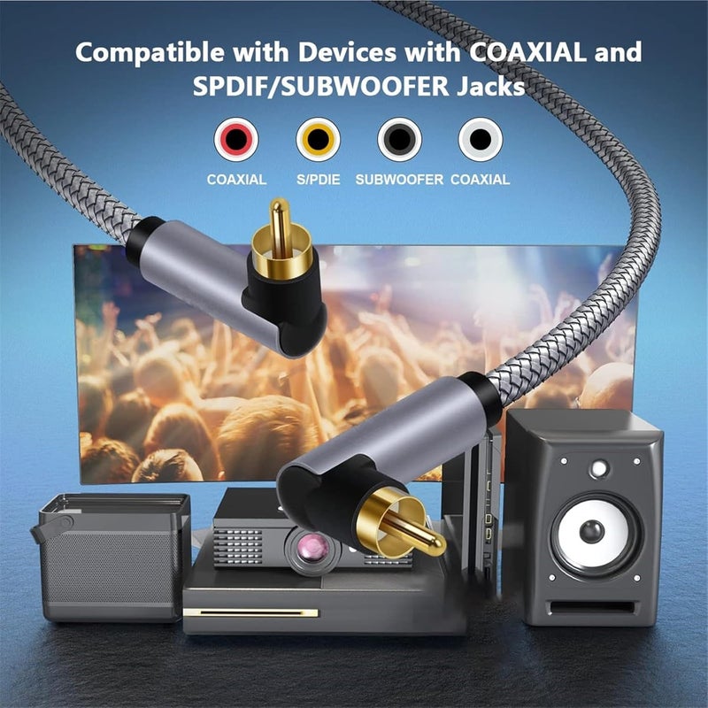 Right Angle Male to Male Subwoofer Cable Digital Coaxial Nylon Braided Cord - Image 3